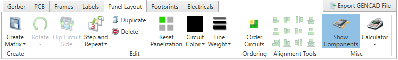 Panel Layout tab editing tools