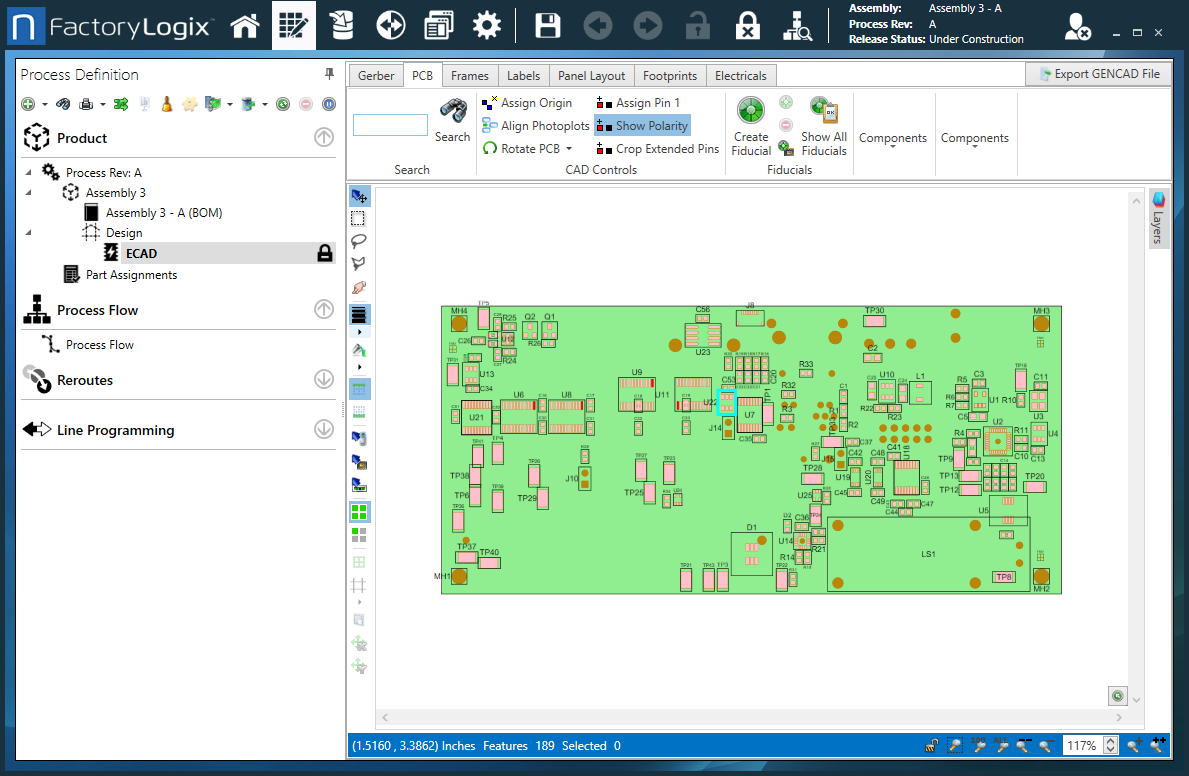 Process Definition window PCB tab