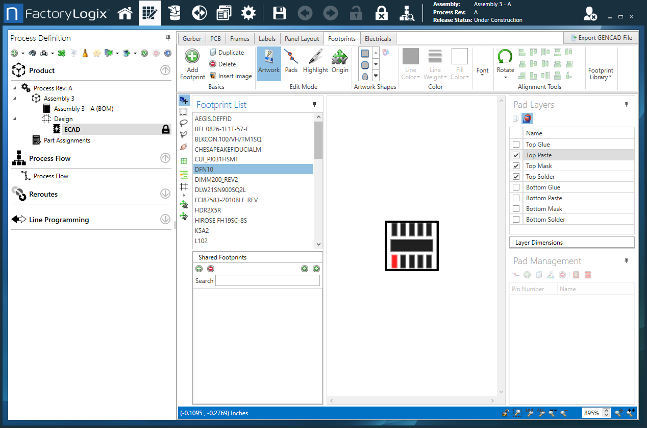 Process Definition window Footprints tab