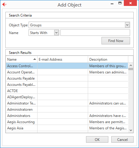 Active Directory Add Object Search Results