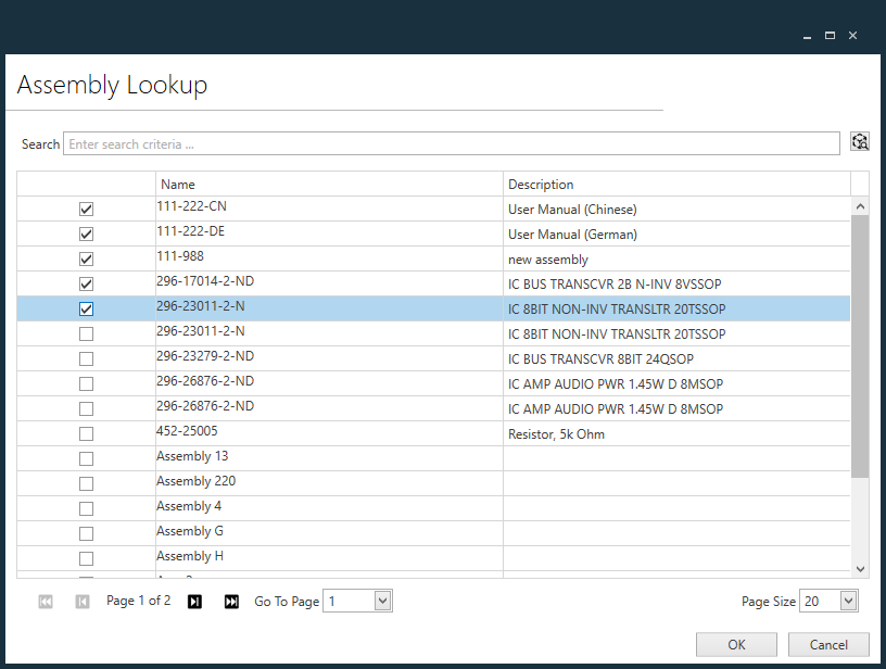 Assembly Lookup dialog