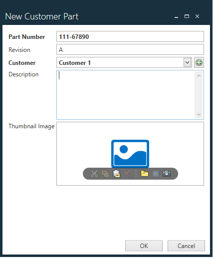 New Customer Part dialog