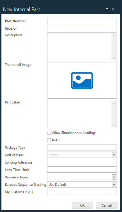 New Internal Part dialog