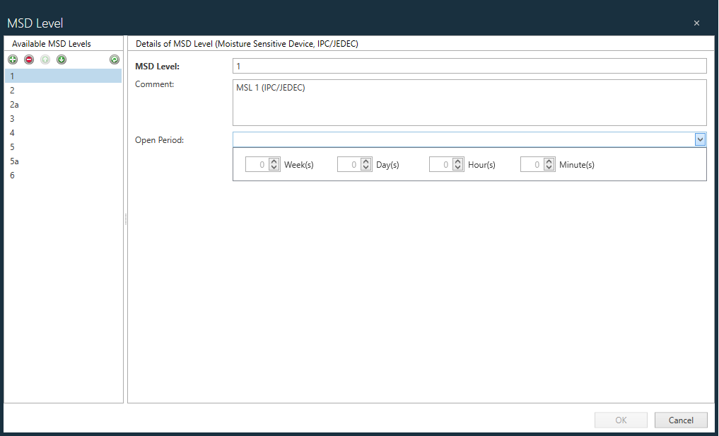 MSD Level dialog