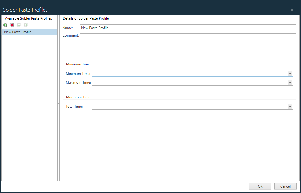 Solder Paste Profiles dialog