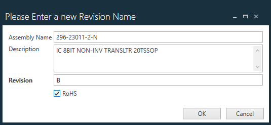 Please Enter a new Revision Name dialog