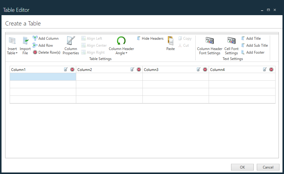 Table Editor window