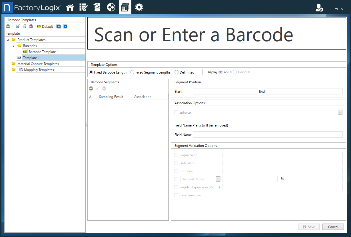 Barcode Template dialog