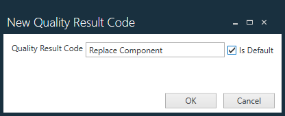 New Quality Result Code dialog