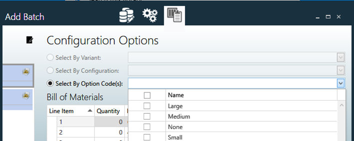 Add Batch dialog configuration options