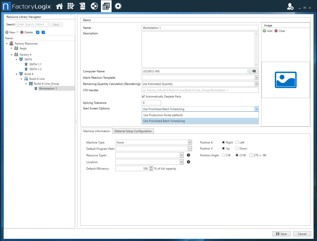 Factory Resources window with workstation selected