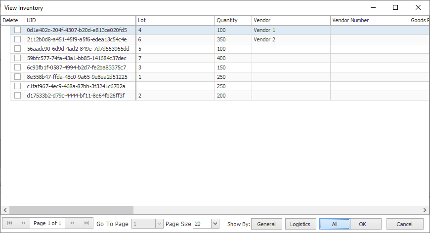 View Inventory dialog