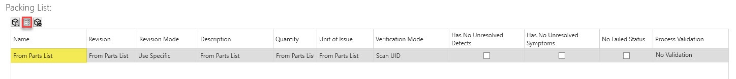 Packout from Parts List Items