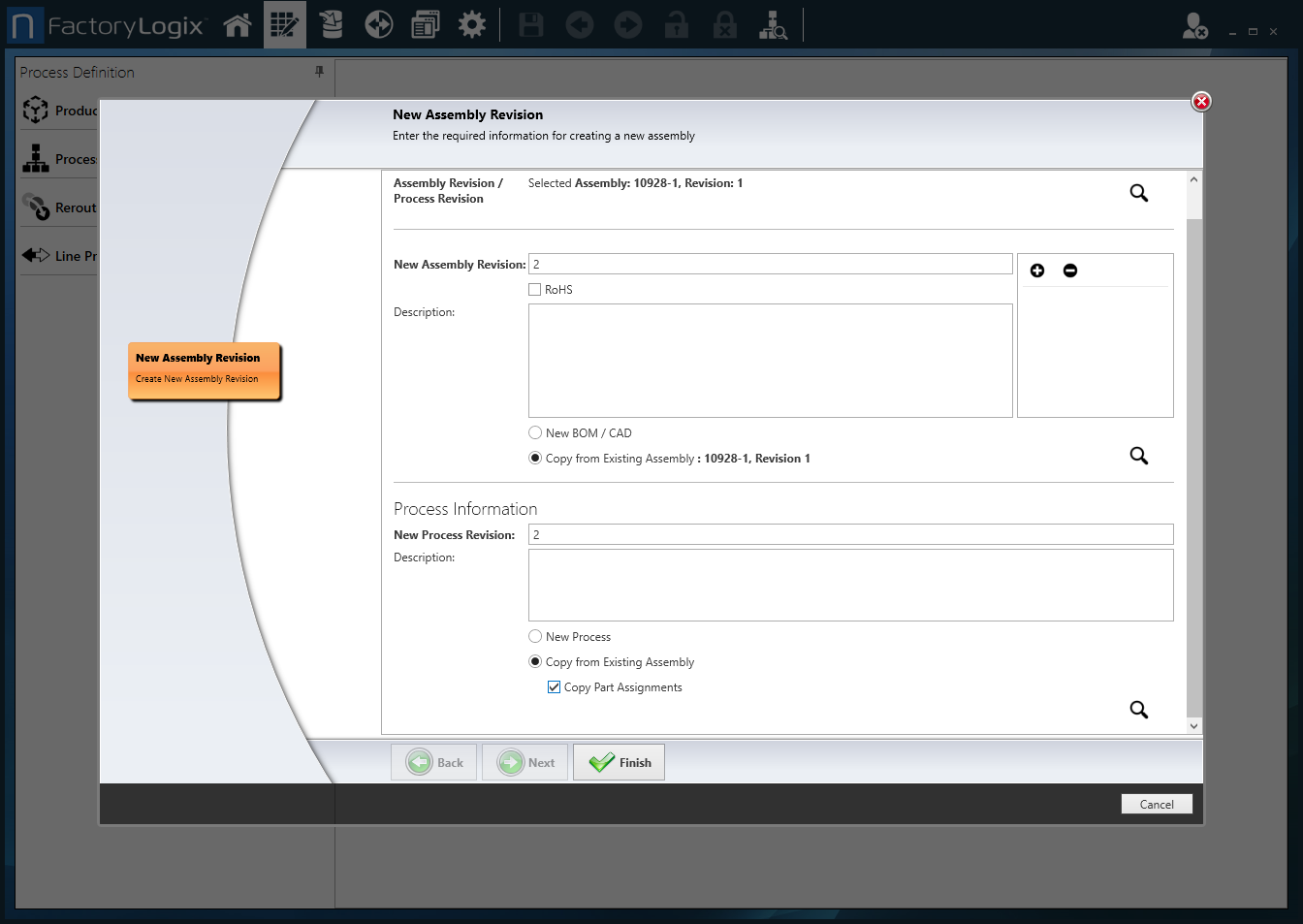 New Assembly Revision dialog