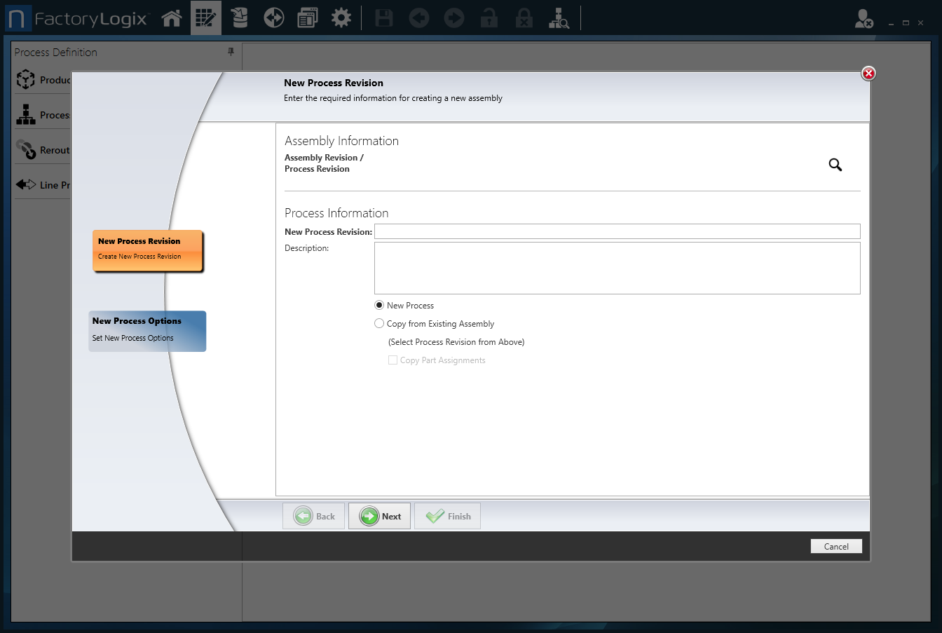 New Process Revision dialog