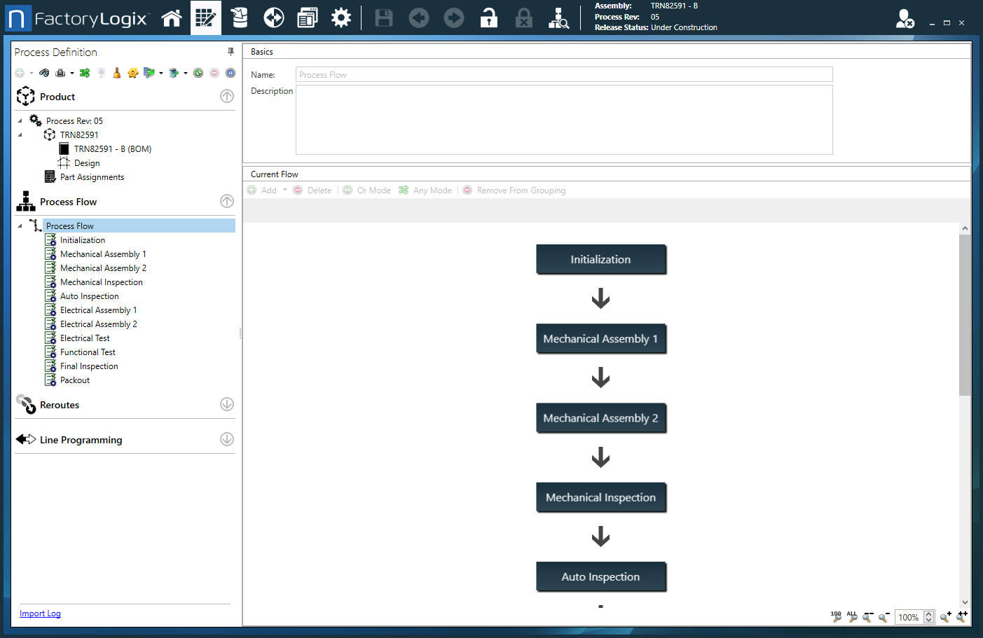 Assembly displayed in Process Definition window