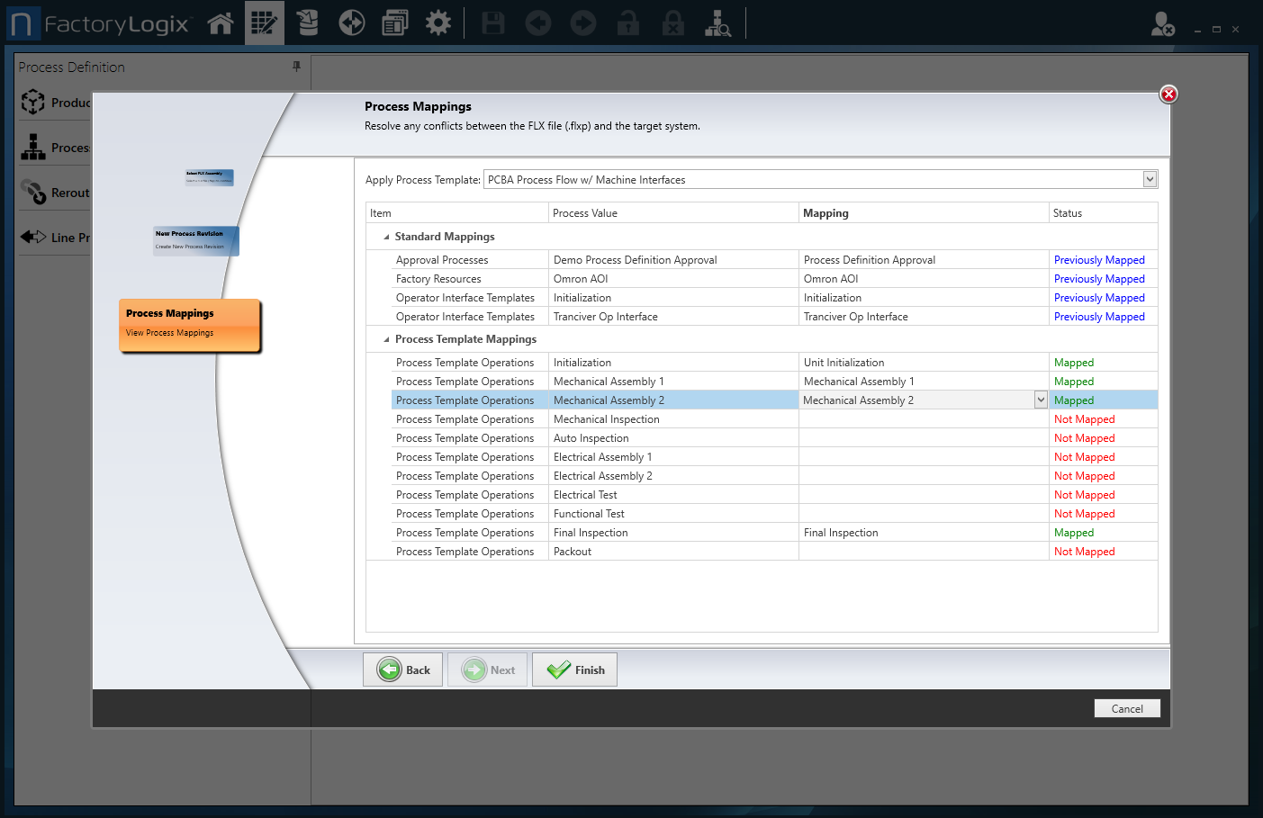 Process Mappings dialog