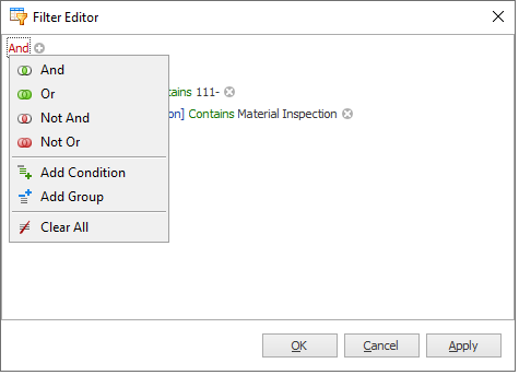 Filter Editor logical operators