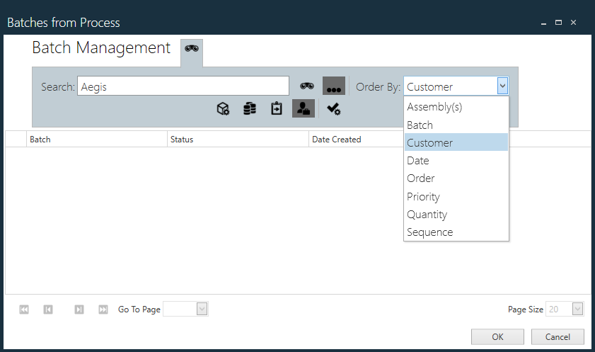 Batches From Process dialog