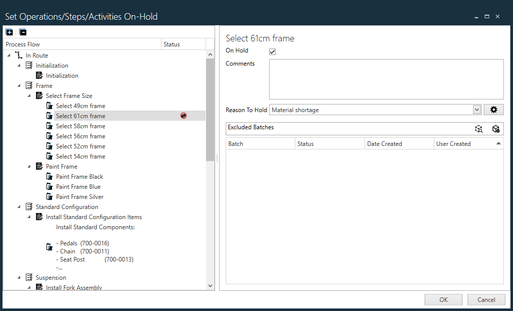 Set Operations Steps Activities On-Hold dialog