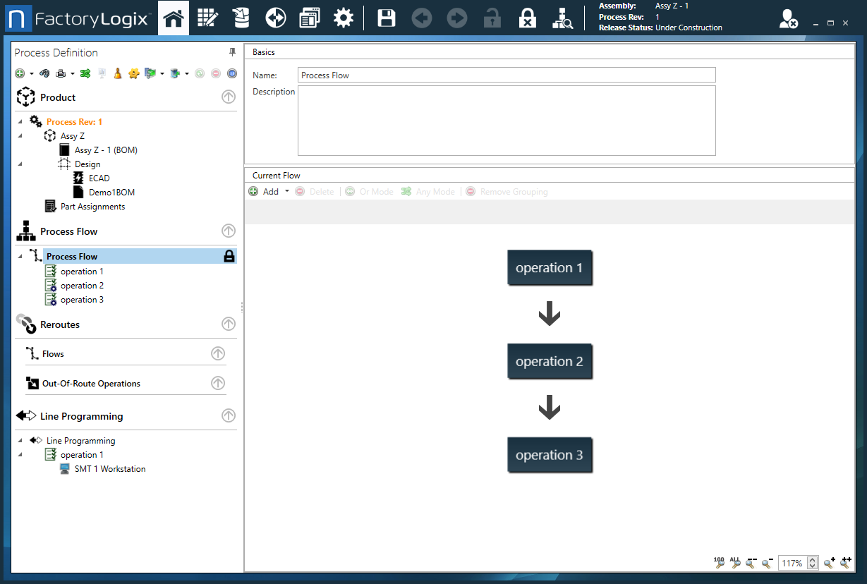 Process Definition window